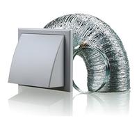 Cooker Hood Wall Ventilation Duct Cowled Grille Shutter Vent Kit Bathroom Fan or Kitchen Hob Extractor (6" Grey)