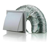 Cooker Hood Wall Ventilation Duct Cowled Grille Shutter Vent Kit Bathroom Fan or Kitchen Hob Extractor (4" Grey)
