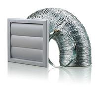 Cooker Hood Wall Ventilation Duct Gravity Flap Shutter Vent Kit Bathroom Fan or Kitchen Hob Extractor (4 inch Grey)