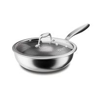 COOKER KING 12-Inch Wok with Lid, Hybird Nonstick Wok Professional Grade, Stainless Steel Woks & Stir-Fry Pans, Stay-Cool Handle, Dishwasher & Oven-Safe,Compatible with All Cooktops