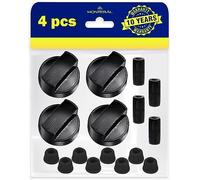 Cooker Knobs for the Gas Hob - Set of 4 Pieces and Adapters for Concealed and High Axis Ø 6 mm and Ø 8 mm - Colour Black - Warranty 10 Years - MONTERAL