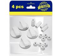 Cooker Knobs for the Gas Hob - Set of 4 Pieces and Adapters for Concealed and High Axis Ø 6 mm and Ø 8 mm - In White Colour - Warranty 10 Years - MONTERAL