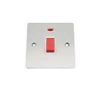 Cooker Oven Switch w/Neon 45 Amp - Satin Matt Chrome Flat - White Insert