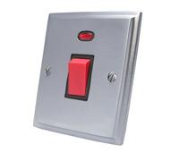 Cooker Oven Switch w/Neon 45 Amp - Satin Matt Chrome Victorian - Black Insert