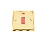 Cooker Oven Switch w/Neon Indicator 45 Amp - Polished Brass - Georgian - White
