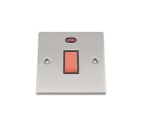 Cooker Oven Switch w/Neon Indicator 45 Amp - Satin Chrome - Square - Black