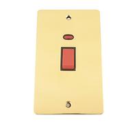 Cooker Switch w/Neon 45 Amp -Tall Plate - Polished Brass Flat - Black Insert