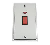 Cooker Switch w/Neon 45 Amp - Tall Plate - Polished Chrome Victorian - Black Insert
