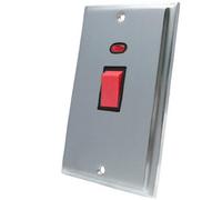 Cooker Switch w/Neon 45 Amp - Tall Plate - Satin Matt Chrome Victorian - Black Insert