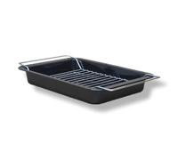 COOKEVERYDAY Vitreous Enamel Roasting Pan with Wire Rack, 35 cm, Black