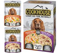 COOKHOUSE 100% Natural & Complete Luxury Wet Dog Food - 36 x 100g Pouches - Chicken Breast with Vegetables & Rice/Chicken Breast with Liver & Rice - Fillets in Jelly