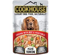COOKHOUSE 100% Natural & Complete Luxury Wet Dog Food - 15 x 100g Pouches - Chicken with Beef & Vegetables - Pate Terrine