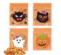 Cookie Bag with Stickers for Halloween - Şac of Ghost Pattern Cellophane 4x4 Inches | Self Adhesive Candy Snack Şac for Cookies and Nougat Snack Bag | Ideal for