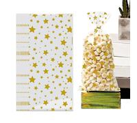 Cookie Bags - Star Theme Candy Bags & 60 Bows | 50 Piece Flat Packaging Bags for Cookie Treats, Snakes, Christmas, Halloween, Candy, fie