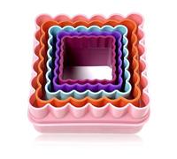 Cookie Biscuit Cutter Set, Two Side Cookie Cutters Plastic Set Multi-size Cake Fruit Vegetable Shapes Cutter Random color (Square Shaped, 5 Pack)