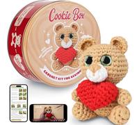 Cookie Box Crochet Kit for Beginners - Learn to Crochet Amigurumi Stuffed Animals - Gift - for Kids (15+) and Adults - Beginner-Friendly Yarn - Stitch-by-Stitch Video Tutorial - Bear Charlie