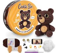 Cookie Box Original Crochet Kit for Beginners - Gift Set to Make Bear Bruno Amigurumi Plushie - Easy DIY Crochet & Knitting Starter Kit with Video and PDF Tutorials