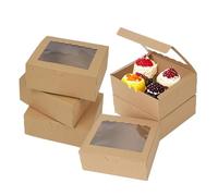 Cookie Boxes, 30 PCS Cupcake Boxes, Mini Cake Boxes Bakery Pastry Boxes with Window for Cake Pastries Pie Board Cardboard Gift Packaging Boxes Bakery Coffee Shop (30, Brown, 13.5 x 13.5 x 5 cm)