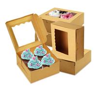 Cookie Boxes, 50 PCS Cake Boxes for Cake Portion, Brown Cupcake Boxes, Mini Cake Boxes Bakery Pastry Boxes with Window for Cake Pastries Pie, Board Cardboard Gift Packaging Boxes Bakery Coffee Shop