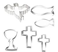 Cookie Cutter,6 Pcs Stainless Steel Cookie Cutter Set,Fish Dove Cross Holy Grail Shapes Stainless Steel Cookie Cutters Mold for Fondant and Biscuit