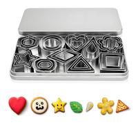 Cookie Cutter Set, 30 Pcs Cookie Cutters Shapes Baking Set, Mini Biscuit Cutters Stainless Small Biscuit Cutter with Box Geometric for Christmas Biscuits Pastry Baking (3 Sizes)