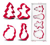 Cookie Cutter Set, 4-Pieces, Red, Gift-Box-Packaging, 430-Stainless-Steel, Contains Christmas-Tree, Gingerbread-Man, Snowman, Santa-Claus Cookie Molds, Suitable for Christmas Parties and Family Baking