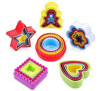 Cookie Cutter Shapes Set, 32Pcs 6 Shapes Biscuit Cutters Shapes, Cake Vegetable Fondant Fruit Cutters Shapes Set for Kids Adults (Square, Round, Star, Heart, Flower, Gingersnap)