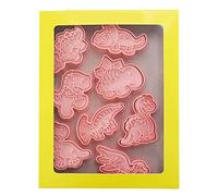 Cookie Cutters, Plastic Cookie Stamps 8PCS 3D Animal Embossing Cutters for DIY Kitchen Baking Dinosaur Theme Birthday Party Supplies