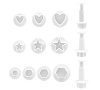 Cookie Cutters Set 10 Pcs, Mini Plunger Biscuit Cutters with Heart Star Hexagon Shapes, Fondant Tools for Sugarcraft, Pastry, Baking, Cookies, Clay and DIY Decorating