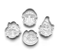 Cookie Cutters Set 4 PCS Mystic Mushroom Cookie Stamp Cookie Cutter Mould Dough Fondant for Kid DIY Cookie Making