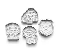 Cookie Cutters Set 4 PCS Police Man Car Dog Badge Cookie Stamp Cookie Cutter Mould Dough Fondant for Kid DIY Cookie Making