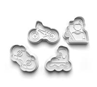 Cookie Cutters Set 4 PCS Skateboarding BMX Roller Skates Cookie Stamp Cookie Cutter Mould Dough Fondant for Kid DIY Cookie Making