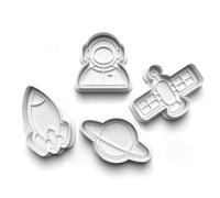 Cookie Cutters Set 4 PCS Space Astronaut Planet Satellites Cookie Stamp Cookie Cutter Mould Dough Fondant for Kid DIY Cookie Making