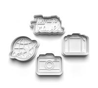 Cookie Cutters Set 4 PCS Travel Vacation Holiday Cookie Stamp Cookie Cutter Mould Dough Fondant for Kid DIY Cookie Making