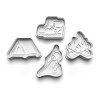 Cookie Cutters Set 4PCS Camping Tent Hiking Cookie Stamp Cookie Cutter Mould Dough Fondant for Kid DIY Cookie Making