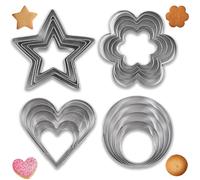 Cookie Cutters Set, 5 Pcs Star, 5 Pcs Heart, 5 Flowers and 5 Circles Cookie Cutters Set for Christmas Baking, Stainless Steel Pastry Cutters for Biscuits, Cakes, Gingerbread and Creative Shapes