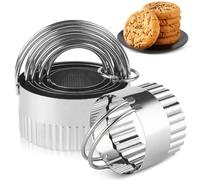 Cookie Cutters, Set of 5 Stainless Steel Biscuit Scone Cutter with Handle Fluted Round Pastry Cutters for Baking, Dough, Fondant, Donut, DIY Cake Decoration