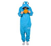 Cookie Monster Onesie Adult Costume Sesame Street Pajama Animal Halloween Christmas Jumpsuit Women Men Unisex Carnival LanZMJ-L Blue