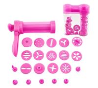 Cookie Press Gun Biscuit Kit, Cake Icing Decorating Set with 7 Different Nozzles for DIY Biscuit Maker and Decoration (Pink)