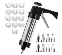 Cookie Press Gun Kit - 13 Cookie Discs & 8 Stainless Steel Icing Tips, Multifunctional Baking Tool for Decorative Cookies & Cake Frosting, Easy-to-Use for Beginners & Kids