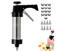 Cookie Press gun kit with 13 Stainless Steel Discs, Icing Gun for Biscuits, Cream Piping, and Melting Bean Baking (Black)