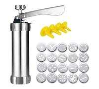 Cookie Press Pump Machine, Stainless Steel Cookie Press Machine, Maker Press Pump, Cookie Maker Machine with 20 Discs & 4 Icing Nozzles, Churro Maker for Baking & Dessert Cake Decoration