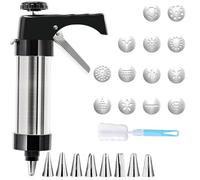 Cookie Press Set, Stainless Steel Kitchen Gadgets with 13 Discs and 8 Piping Tips - Manual Cookie Squeezer | Kitchen Gingerbread Decoration, Christmas, Holiday, Cake, Bread, Pancakes