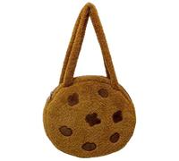 Cookie Purse, Fluffy Chocolate Brown Shoulder Bag with Zipper Closure for Women, Fun Cookie Design Plush Coin Pouch, Mini Round Handbag for Essentials & Gifts