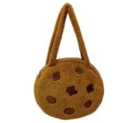 Cookie Purse for Women, Fluffy Chocolate Brown Shoulder Bag with Zipper Closure, Fun Cookie Design Plush Coin Pouch for Essentials