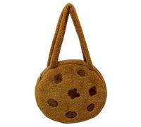 Cookie Purse for Women, Fluffy Chocolate Brown Shoulder Bag with Zipper Closure, Fun Cookie Design Plush Coin Pouch, Mini Round Handbag for Essentials & Gifts