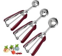Cookie Scoop Set, 3 Sizes Stainless Steel Ice Cream Scoops with Easy Release, Large Medium Small Scooper for Baking, Ice Cream, Meatballs, Melon Balls & Cupcakes (3, Burgundy)