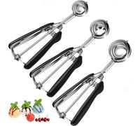 Cookie Scoop Set, 3 Sizes Stainless Steel Ice Cream Scoops with Easy Release, Large Medium Small Scooper for Baking, Ice Cream, Meatballs, Melon Balls & Cupcakes (3, Black)