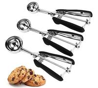 Cookie Scoop Set, 3Pcs Ice Cream Scoop, Cookie Scoops for Baking Set of 3, 18/8 Stainless Steel Cookie Scooper for Baking, Ice Cream Scooper with Trigger Release, Cookie Dough Scoop with Non-slip Grip