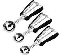 Cookie Scoop Set 3Pcs, Stainless Steel Ice Cream Scoop with Trigger Release - Heavy Duty Cookie Dough Scoop for Baking, Non-Slip Silicone Handle for Cookies Ice Cream